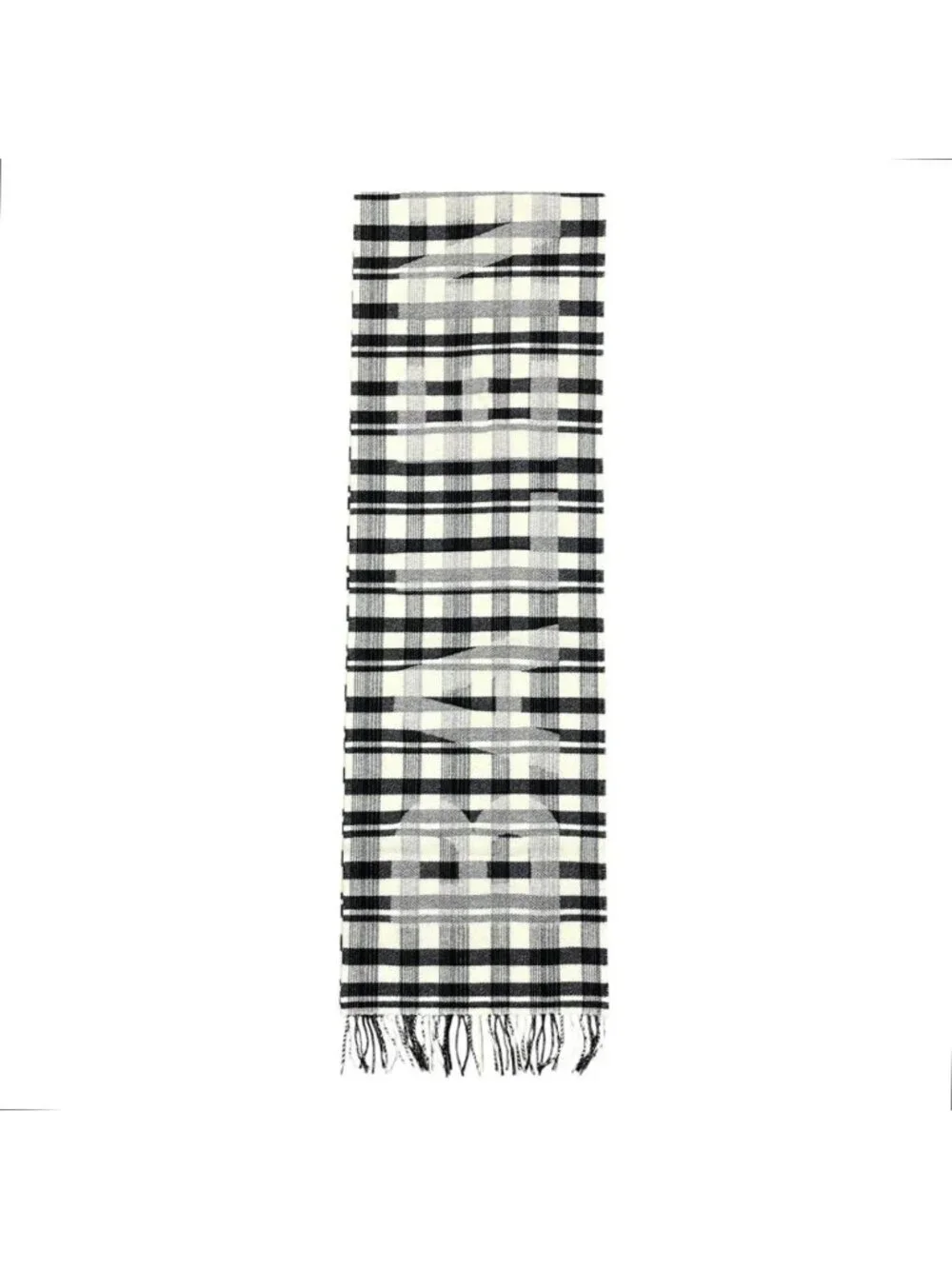 Balenciaga Scarf Tartan Check Logo Wool Black White